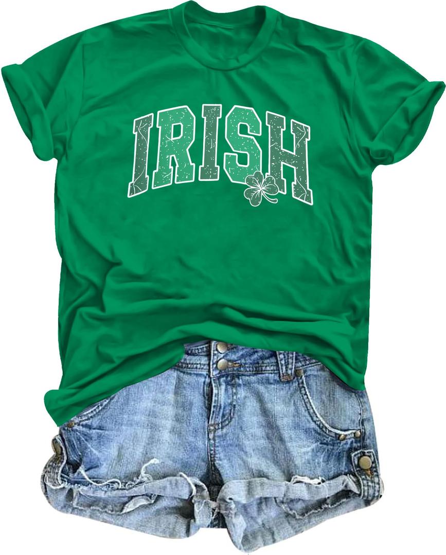 St. Patrick Day Shirt Women: Irish Shamrock T Shirt Patrick Clover Shirts Green Graphic Tees Funny Sayings Tops (Green, L)