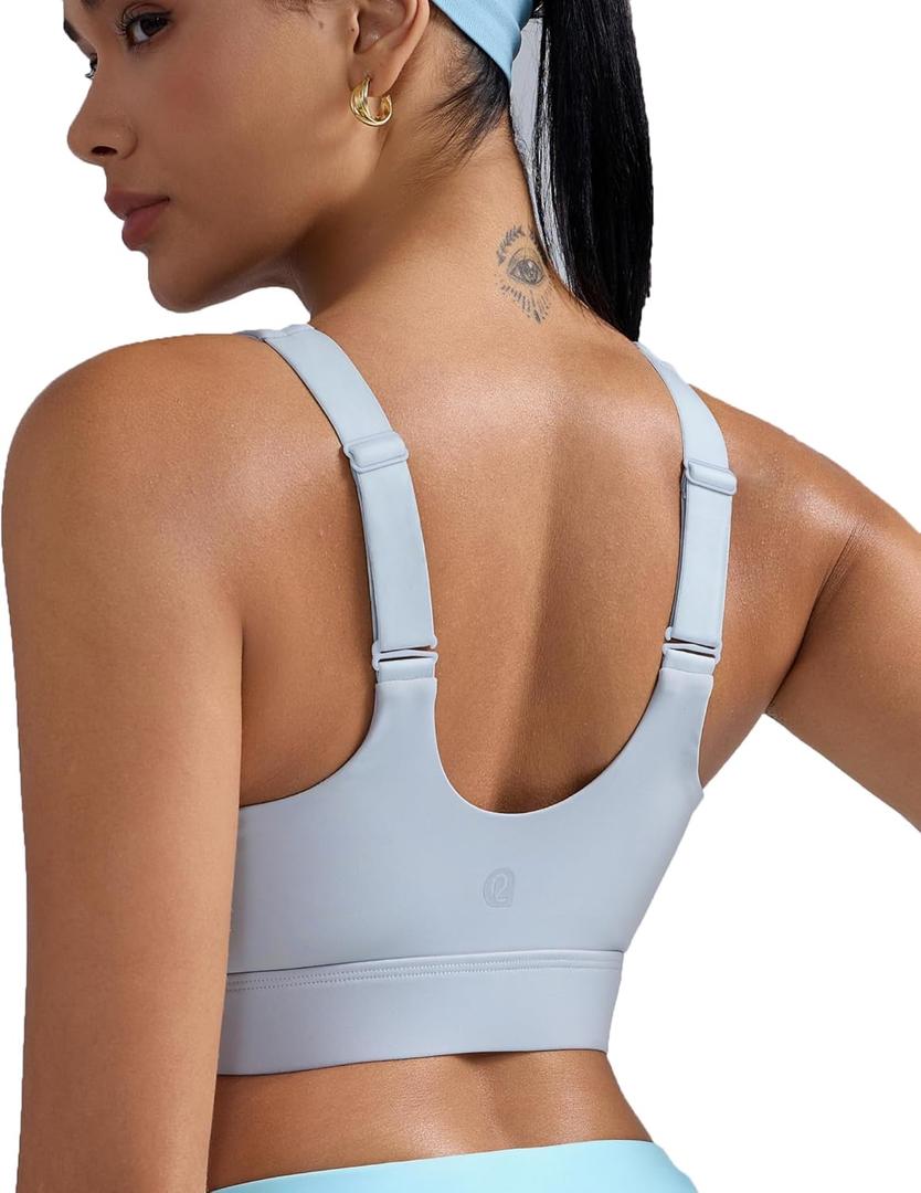 RUNNING GIRL Adjustable Straps High Impact Sports Bra for Women,High Support Workout Sports Bras with Sewn in Pads (Medium, A-icy Grey)