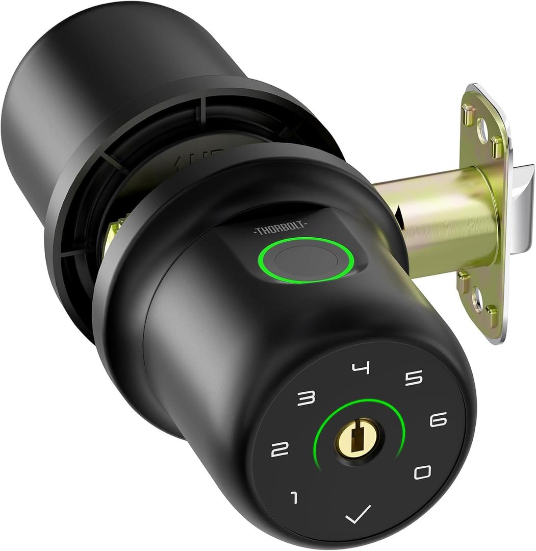 ThorBolt G1 Fingerprint Door Knob Lock with Keypad Biometric Door Knob Auto-Lock 4* AAA Alkaline Batteries Interior Door Lock for Bedroom, Garage, Office, Pantry Door Black