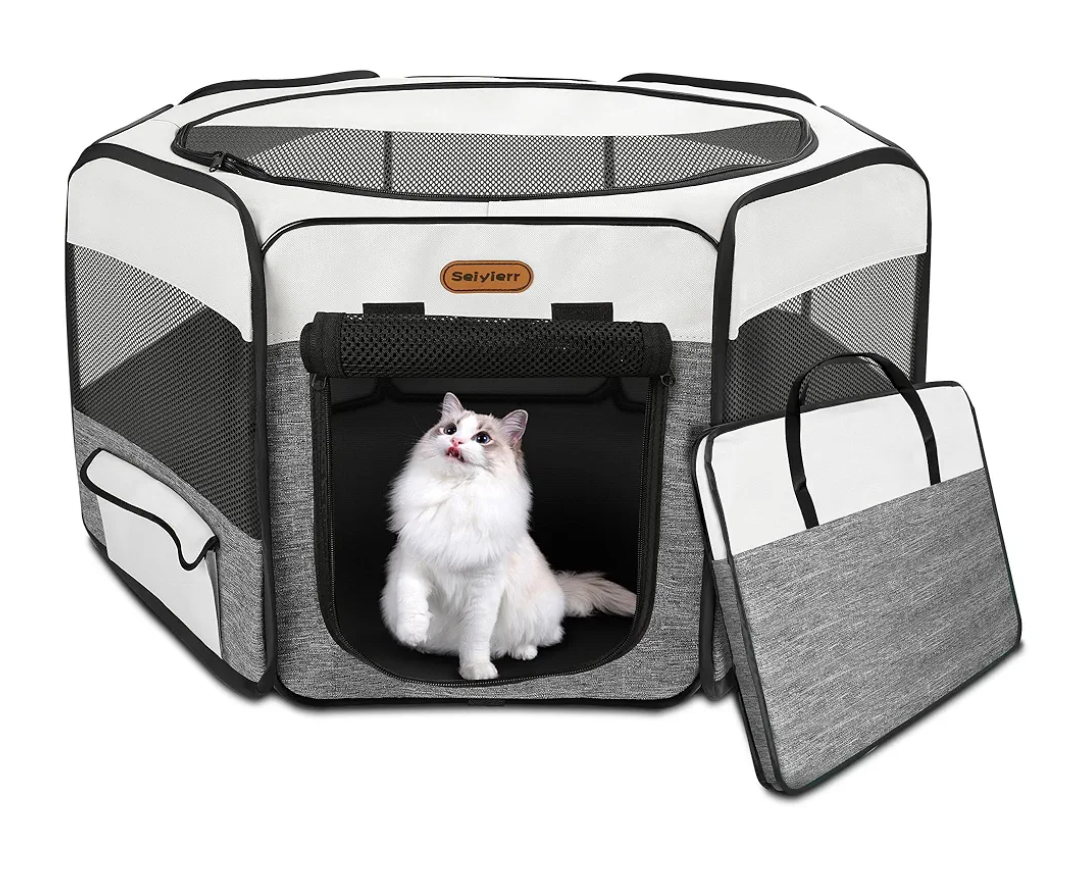 Dog Playpen, Portable Pet Play Pen Foldable Carrying Case, Puppy Pens Outsid for Small Cat Indoor/Outdoor, Removable Mesh Shade Cover