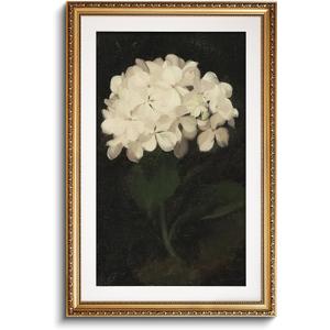 VIYYIEA Gold Framed Large Wall Art Canvas Print Home Decor Vintage Hydrangea Flower Art Room Aesthetic White Hydrangea Oil Painting Prints Bedroom Bathroom Wall Decor Kitchen Office Floral Artwork 24x36in