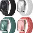 Silicone Solo Loop Bands Compatible with Apple Watch Band 38mm 40mm 41mm 42mm 44mm 45mm 49mm for Women Men, Braided Silicone Sport Strap Compatible for iWatch Series 9/8/7/6/5/4/3/2/1/SE/Ultra/Ultra 2 (White/Black/Pine Green/Pink Punch)