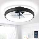 Fivesun Ceiling Fans with Lights and Remote, 20" Modern Low Profile Ceiling Fan with Light, 2700K-7000K Stepless Dimming Fandelier Flush Mount Led Fan Light and 6 Wind Speeds for Bedroom(Black)