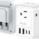 VYLEE Travel Adapter with 4 AC Outlets and 4 USB Ports - European Foldable International Power Adapter, Type C Plug Adapter Travel Essentials to Most Europe EU Spain Italy France Germany [1 Pack]