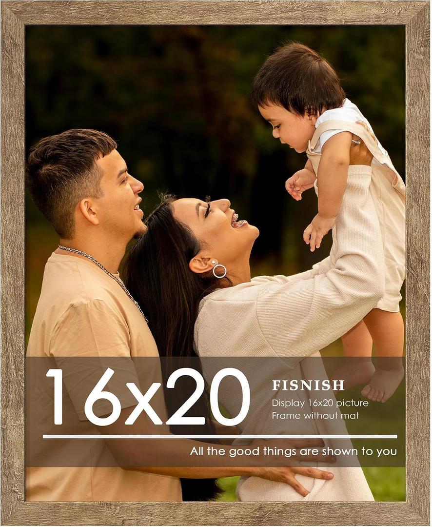 16x20 Picture Frame, Natural Woodgrain Brown 16 x 20 Poster Frame for Horizontal or Vertical Wall Mounting, 1 Pack