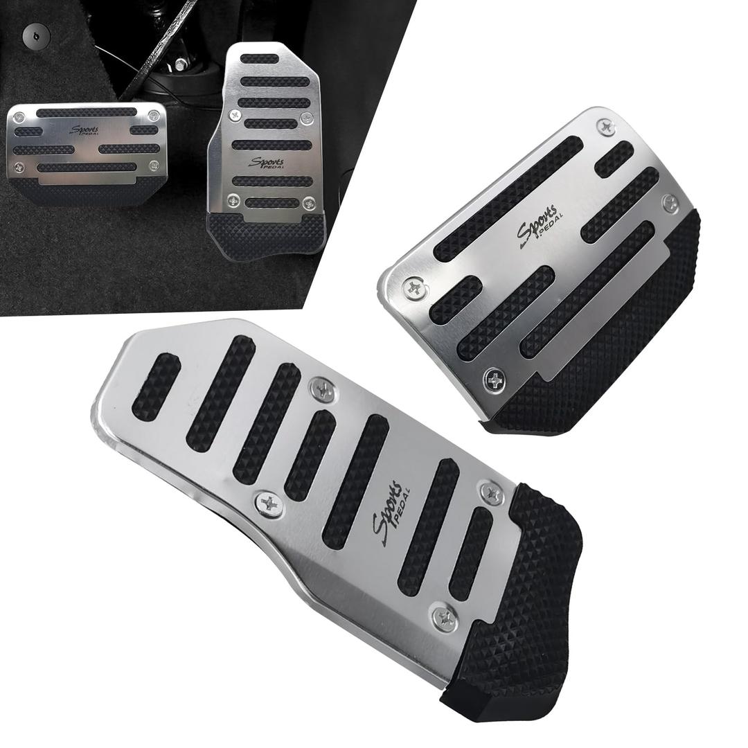 DYEKNEE 2 PCS Car Brake + Throttle Foot Pedals Kit, No Drilling Required Alloy Sports Decoration, Upgraded Anti-Slip Rubber Strip Foot Pedal Cover, Universal for Automatic Transmission Cars (Silver)