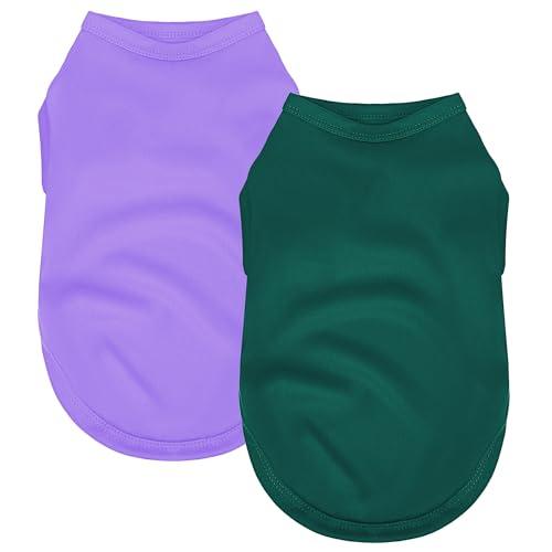 2 Pack Solid Color Dog Shirts - Lightweight, Quick Dry, Breathable Pet T-Shirts for Small to Large Dogs - Stretchy, Durable, Ideal for All Seasons and Holidays. Green Purple L