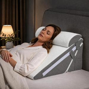Adjustable Wedge Pillow 3PCS, Cooling Gel Memory Foam, White/Dark Grey | Cooling Gel Memory Foam, 3 Piece Modular Set, Extra Wide Support, Acid Reflux Relief, Machine Washable, Post Surgery Care