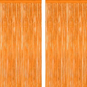 2 Pack Backdrop Curtains, 3.28 FT x 7.05 FT Orange Color Tinsel Backdrop, Metallic Party Streamer Fringe Curtains, Foil Curtains Halloween Decor Birthday Party Supplies