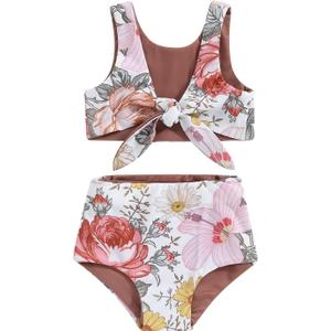 WASAIGOOD Newborn Baby Girl Two Piece Swimsuit Floral Knotted Swim Top and Bottom Tankini Bikini Set Infant Bathing Suit Girl (12-18 Months)
