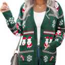 LUKYCILD Ugly Christmas Cardigan Sweaters for Women Button Down Sweaters with Pockets Open Front Knit Cardigan Funny Sweater (Green, XXL)