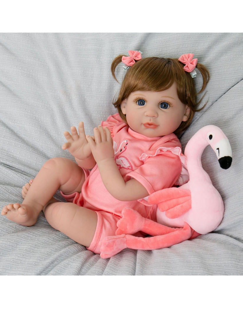 Reborn Realistic Baby Doll Girl, 22 Inch Lifelike Soft Weighted Body, Reborn Dolls with Feeding Toy Gifts Set for Kids Age 3