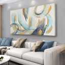 Glvzygy Abstract Wall Blue and Gold Wall Art Abstract Canvas Wall Decor Frame Artwork Modern Home Wall Decor for Living Room Bedroom Office 29"x58"