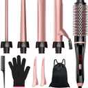 5 in 1 Curling Iron & Thermal Brush Set with 4 Interchangeable Ceramic Barrels (0.35-1.25) Fast Heat Dual Voltage Travel Hair Tools Birthday Gift for Women - Hair Curler Wand Kit for Curls & Blowout