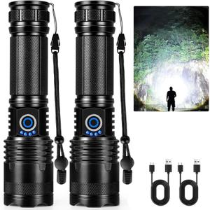 Rechargeable LED Flashlights High Lumens, 9000 Lumens Super Bright Flashlights with 5 Modes, Waterproof Powerful Flash Light Multifunctional Flashlights for Home Camping Hiking(2 Pack)