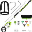 FIXFANS 21 FT Telescoping Pressure Washer Wand with Brush, 4000 PSI Telescopic Power Washer Extension Wand, 3 Gutter Cleaner Curved Rods, 5 Nozzle Tips, 2 Hose Adapters and Support Belt