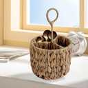 3-Compartment Wicker Basket Caddy with Handle, 2025 New Woven Storage Basket, Round Wicker Rattan Divided Basket for Home Kitchen And Living Space Organization (Khaki)