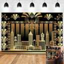 7x5ft The Great Gatsby Photography Backdrop Roaring 20's 20s Themed Backdrop Vintage Dance Black Gold Art Event Decoration Birthday Wedding Party Decoration Photo Background Booth Banner Supplies