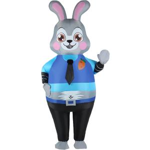 Halloween Inflatable Costume Adult Bunny Police Officer Rabbit Blow up Fancy Dress Costumes Full Body Suit Party