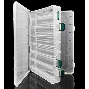 Double-Sided Fishing Lure Hook Tackle Box Visible Hard Plastic Clear Fishing Lure Bait Squid Jig Minnows Hooks Accessory Storage Case Container (Clear-14 Slots)