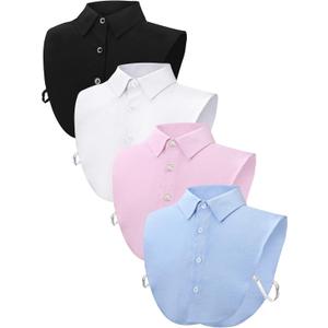 Syhood 4 Pcs Fake Collar Detachable False Dicky Collar Half Shirts Round for Women Outfits Halloween Costume Accessories (White, Black, Pink, Blue)