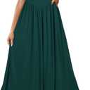 Newshows Women's Summer Square Neck Ribbed Knit Short/Long Sleeve A Line Flowy Midi Dress with Pockets, S