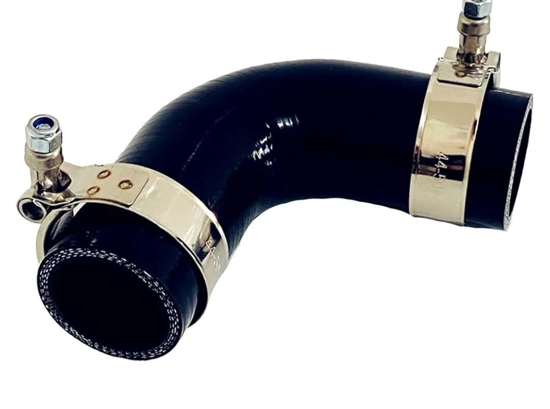 2.25” ID (57mm) 90 Degree Elbow Silicone Coupler Hose, 4" (102mm) Leg Length for Radiator/Coolant, High-Temp 4-ply Reinforced, with 2-Pack T-Bolt Clamps, Black