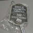 No Soliciting Smile You're On Camera Thank You Sign 12" x 8" With 35" Long Metal Stakes Private Property Video Surveillance With Stand Aluminum Outdoor Use Yard Business Home