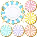 48 Pcs Pastel Disposable Paper Placemats 13 inch Stripe Scalloped Edge Table Mats for Table Setting Wedding Bridal Birthday Kitchen Party Banquet Supplies (Multi Color)