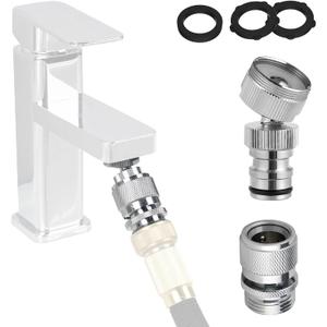Hibbent Faucet Adapter Kit, Swivel Adapter to Connect Garden Hose - Multi-Thread Solid Brass Quick Connector Garden Hose Fitting 3/4 Inch - Chrome