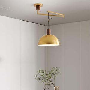 Industrial Pendant Light Fixture, Swing Arm Hanging Light, Adjustable Dome Ceiling Pendant Light for Dining Room Living Room in Brass