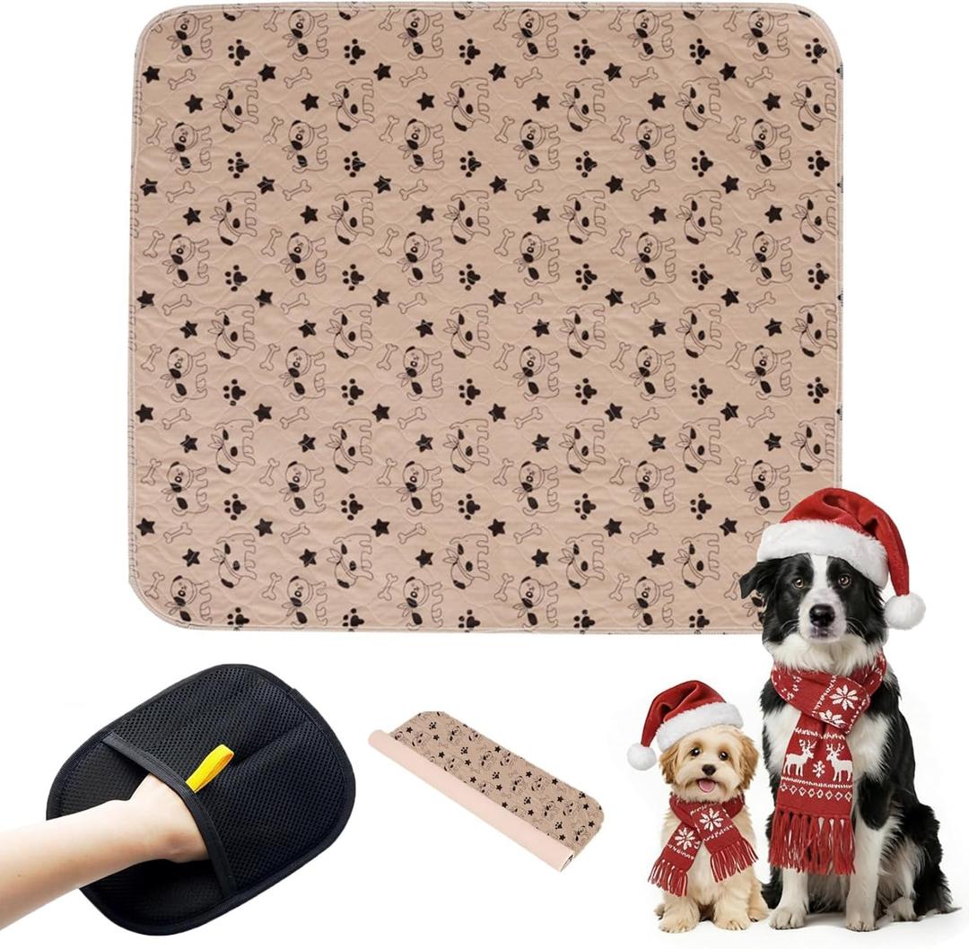 Puppy Pee Pads with Pheromones, Washable Puppy Training Pads for Dogs Reusable Puppy Potty Pads for Dogs and Cats(with Pet Hair Removal Gloves)