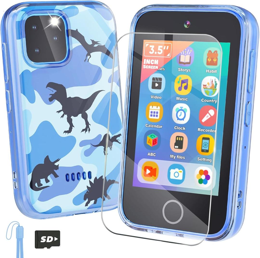 Kids Smart Phone, 3.5" Touchscreen Dinosaur Phone for Kids 3 4 5 6 7 8 9 Years Old, Educational Toddler Phone with Dual Camera ABC Learning Video Player Game, Christmas Birthday Gifts for Boys Age 3-9
