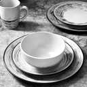 Homlouue 16 Pcs Stoneware Dinnerware Sets for 4, Porcelain Farmhouse Plates Bowls Mugs Set - Minimalist Chip Resistant Dish Set, Microwave & Dishwasher Safe in White and Black Thread