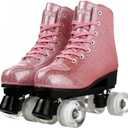 Roller Skates for Women Men Shiny PU Leather High-top Roller Skate Shoes for Beginner Classic Double-Row Roller Skates, Indoor Outdoor Roller Skates (Crystal Pink Flash Wheels, 38)