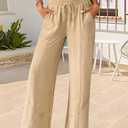 Bsubseach Women's Wide Leg Pants Drawstring High Waist Baggy Palazzo Pants Casual Lounge Trousers with Pockets Khaki (Beige, XXL)