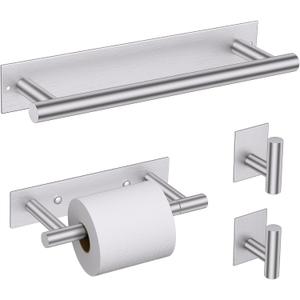 Lairuier Self Adhesive Bathroom Hardware Set, Includes Towel Bar, Toilet Paper Holder and 2 Towel Hooks, Brushed Nickel Bathroom Hardware Accessories, Towel Racks for Bathroom, Kitchen, Washroom