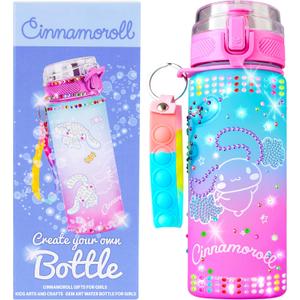 Get Trend Sanrio Hello Kitty Decorate Your Own Water Bottle Kit Girls Teens, Cinnamoroll, 18.6 fl oz, Kawaii Gifts for Girls (Multi Cinamonroll)