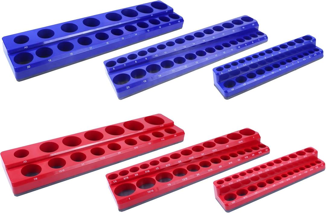 SEKETMAN Magnetic Socket Organizer Set,6pcs Socket Tool Holder Includes 1/4", 3/8", 1/2" Metric And SAE, Holds 143pcs Shallow And Deep Size Sockets, Two Colors Distinguish Between Metric And SAE SEKETMAN Magnetic Socket Organizer Set,6pcs Socket Tool Holder Includes 1/4", 3/8", 1/2" Metric And SAE, Holds 143pcs Shallow And Deep Size Sockets, Two Colors Distinguish Between Metric And SAE
