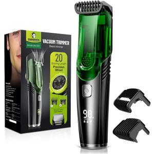 SHPAVVER Beard Trimmer for Men: Vacuum Mustache Trimmer for Less Mess -IPX7 Waterproof- Rechargeable Electric Beard Cutting Kit with Adjustable Length Comb-Built-in Vacuum for Sideburns/Stubble