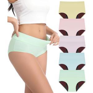 CAOZITOU Women's Incontinence Underwear, 100ml Leak-Proof Period High Waisted Brief Heavy Flow Bladder Leak Washable Cotton 5 Pack (Multicolor02, Large)