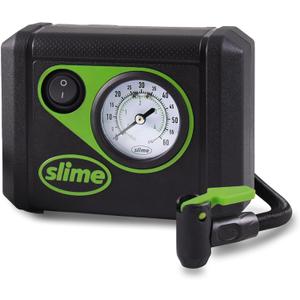 Slime 40059 Tire Inflator, Junior, Compact, Powerful, Portable Car Air Compressor, Lightweight, Analog, Flat Tire Repair, 12V, 12 min Inflation