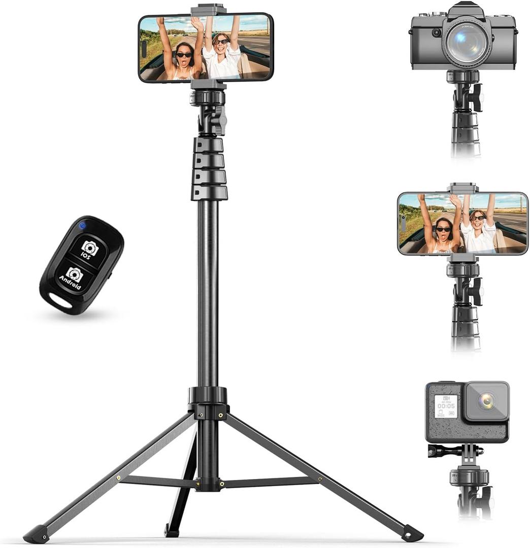 UBeesize 67" Phone Tripod & Selfie Stick, Camera Tripods Stand with Wireless Remote and Phone Holder,Compatible with iPhone Android Phone, Perfect for Selfies/Video Recording/Live Streaming Black