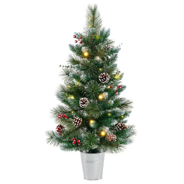 90 cm Künstlicher Weihnachtsbaum im Topf mit Beleuchtung & Beeren Kleiner Tannenbaum