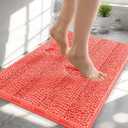 OLANLY Thick Small Bathroom Rugs 24x16, Extra Soft Absorbent Chenille Striped Bath Rugs, Rubber Backing, Machine Wash, Bath Mats for Bathroom Floor, Tub and Shower, Home Decor Accessories, Coral