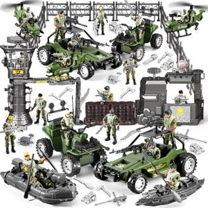 87-in-1 Army Men Toys Sets for Boys 4-7 8-12 , Military Base/Truck/Helicopter/Kayak Boat/Motorcycle/Army Men Action Figures/Weapon Gears, Army Toys for Boys Kids Birthday Gifts Party Favors