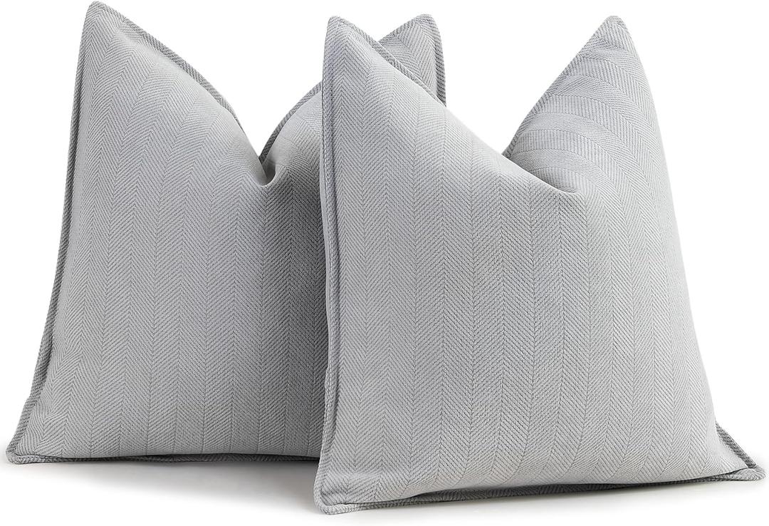 ZWJD Light Gray Pillow Covers 22x22 Set of 2 Chenille Throw Pillow Covers with Elegant Design Soft and Luxurious Decorative Throw Pillows for Couch, Bed, and Home Decor