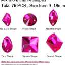 Rhinestones for Crafting,Rose Red Glass Flatback Rhinestones 9MM-18MM 76PCS Mix Shape Crystals Gems for Crafts DIY Sew On Rhinestone for Dress Jewelry Shoes Design Art