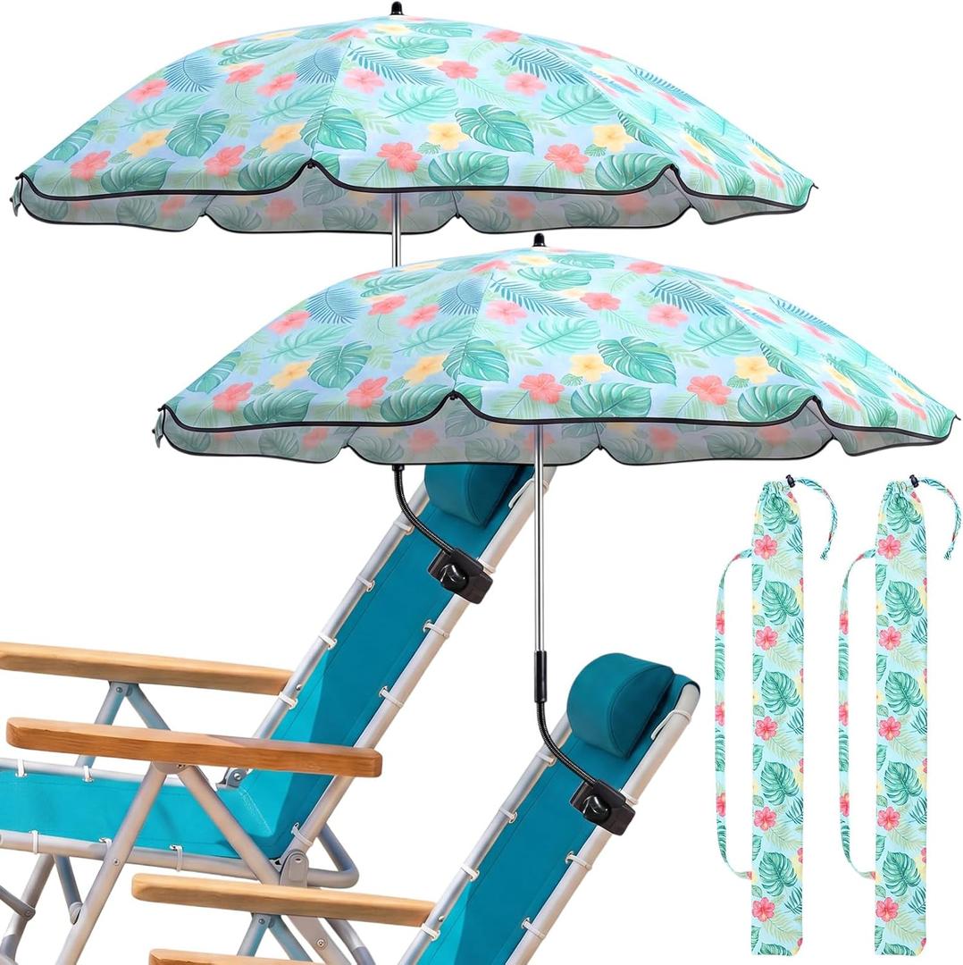 Shinylin 2 Pcs Hawaii Beach Chair Umbrella with Clamp 44" Adjustable Design