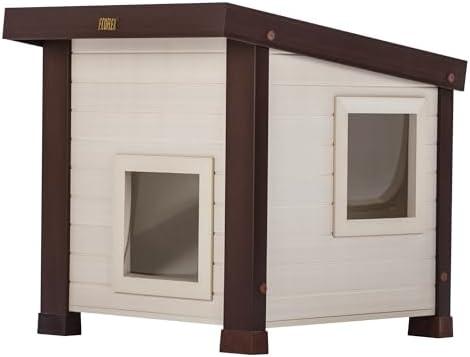New Age Pet® ECOFLEX® Albany Outdoor Feral Cat House for Multiple Cats with Quick & Easy Assembly, 2 Vinyl Door Flaps Included, Moisture and Odor Resistant